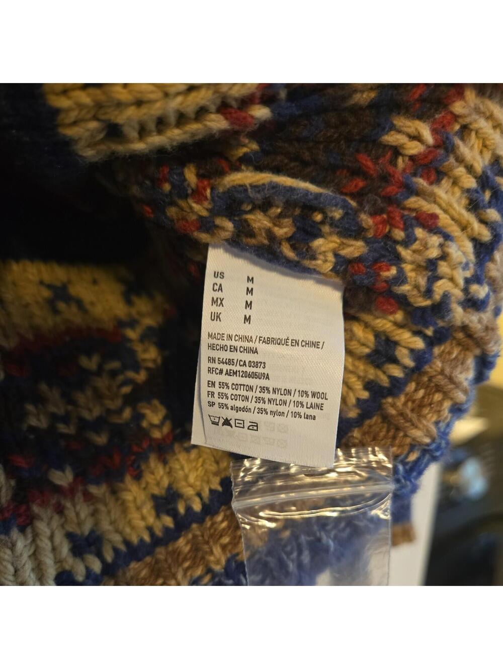 American Eagle Mens Heavy Knit Sweater southwestern Aztec Cottonwool Blend shawl - Picture 7 of 8